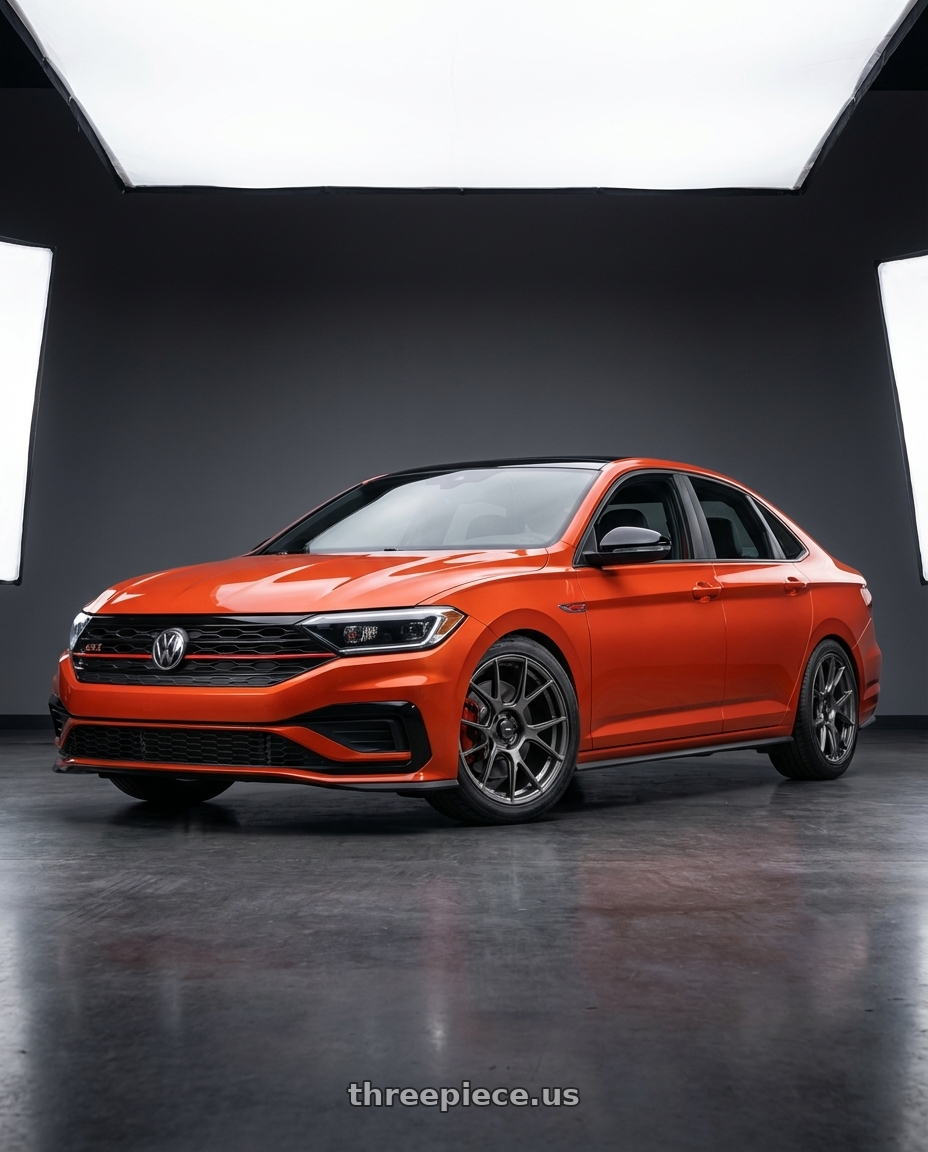 2023 Volkswagen Jetta GLI MK7 with Konig Ampliform 5x112 18x8.5+43 Dark Metallic Graphite wheels