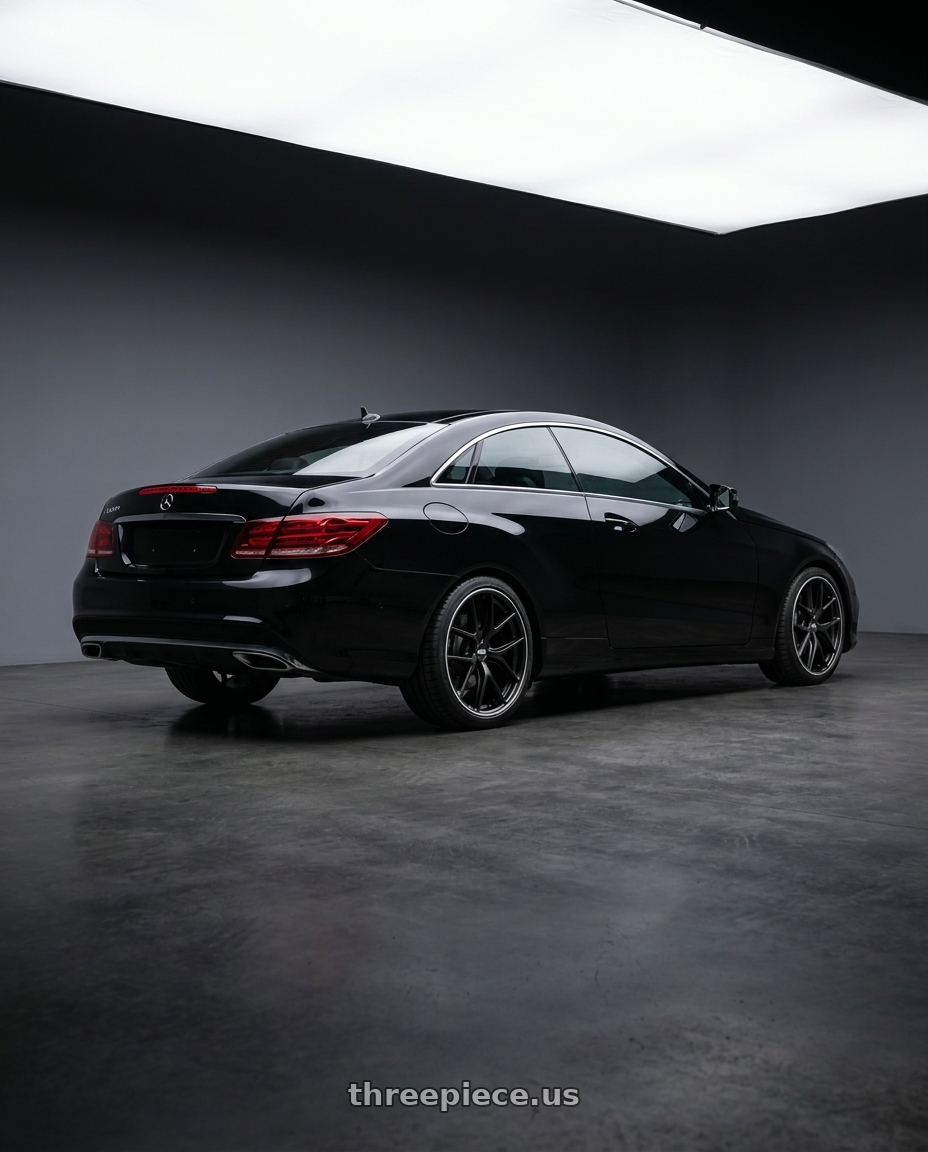 2014 Mercedes e400 with BBS CI-R 5x114.3 19x8.5 +43 Satin Black Polished Rim Protector wheels rear three quarter view square tires