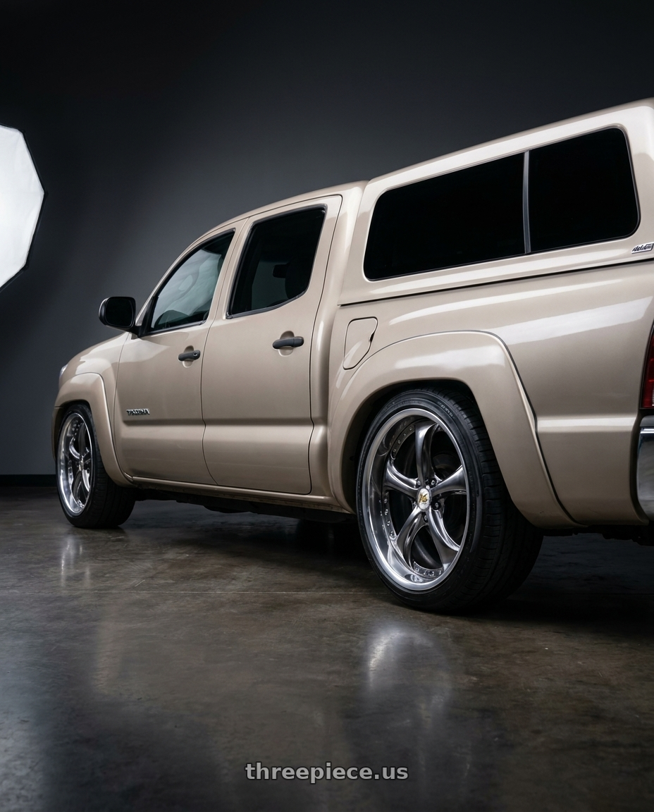 2007 TOYOTA TACOMA with Work Wheels VS-KF 5X114.3 19x7.5-4 Brilliant Silver Black A Disk FULL REVERSE wheels rear three quarter view square tires