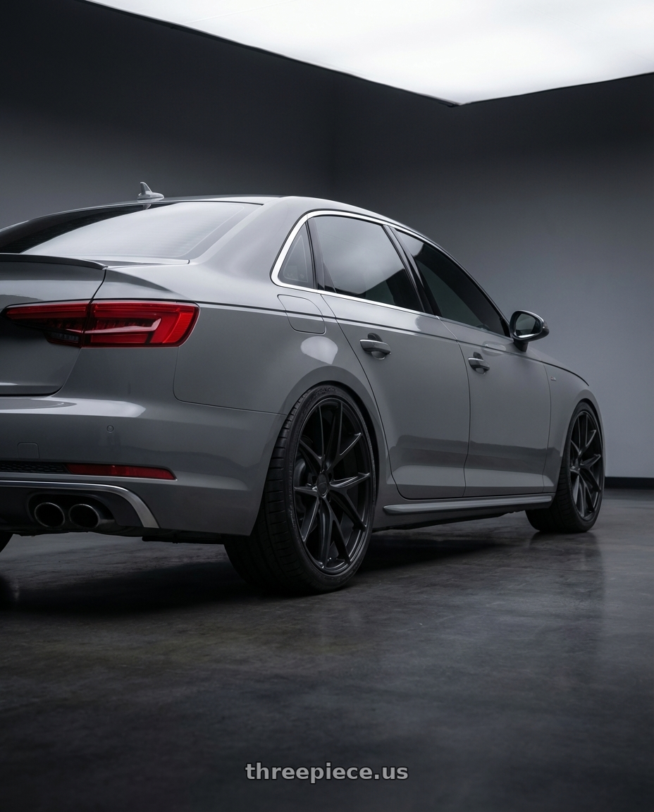 2023 Audi S4 B9 with Niche 1PC M117 MISANO 5X112 19X8.5 +34 MATTE BLACK wheels rear three quarter view square tires