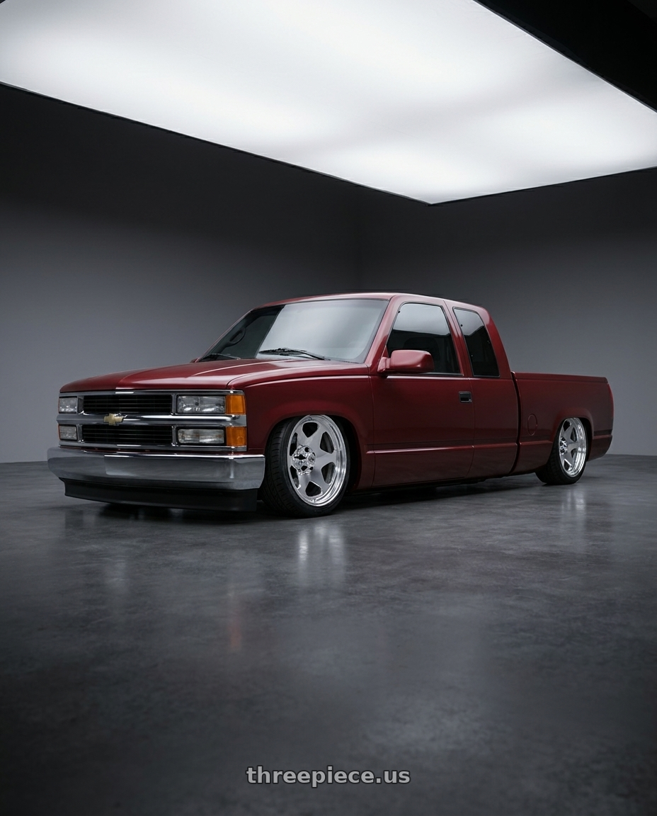 1998 chevy c150, base maroon with US Mag 1PC UC144 OBS 5X127 20x10 +6 FULLY POLISHED wheels