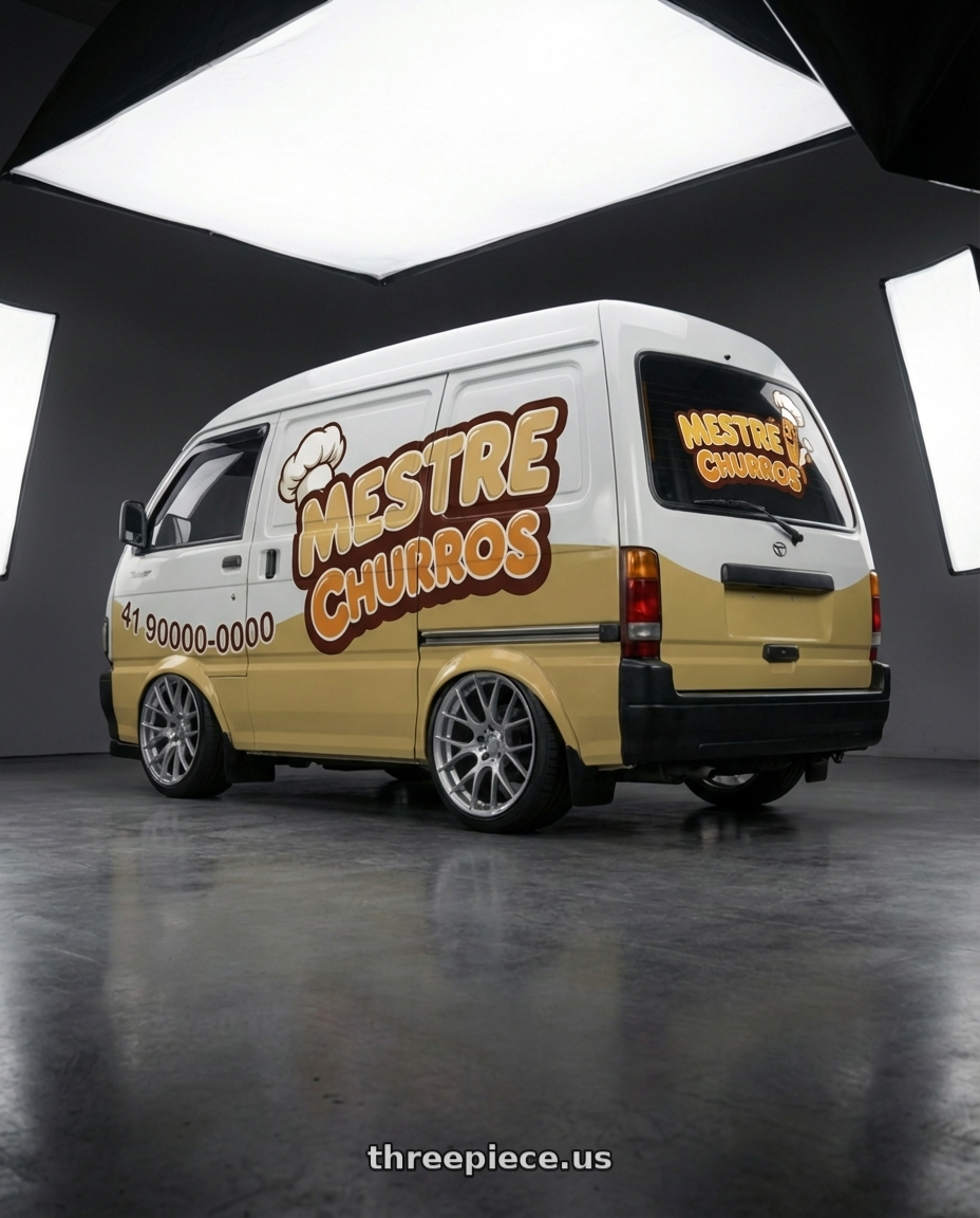 asia towner 1995 Cargo, adesivada as laterais, frente e traseira with Avant Garde Wheels M359 5X120 18x9.5 +45 Hyper Silver wheels rear three quarter view square tires