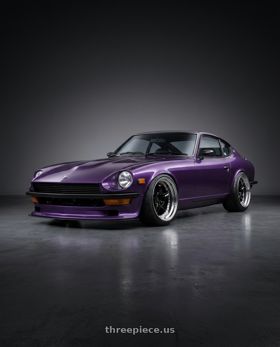 1977 Datsun 260z with Work Meister S1 3P 4x114.3 17x11+28 A Disk Black wheels