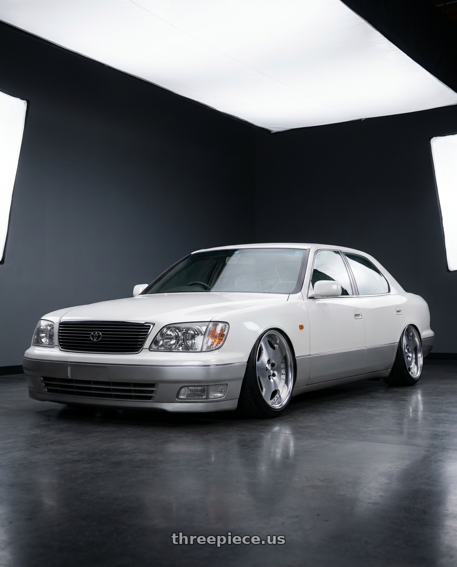 2000 toyota celsior white with Work Lanvec Ld1 5x114.3 18x7.5+45 O Disk Machine Silver Polish wheels