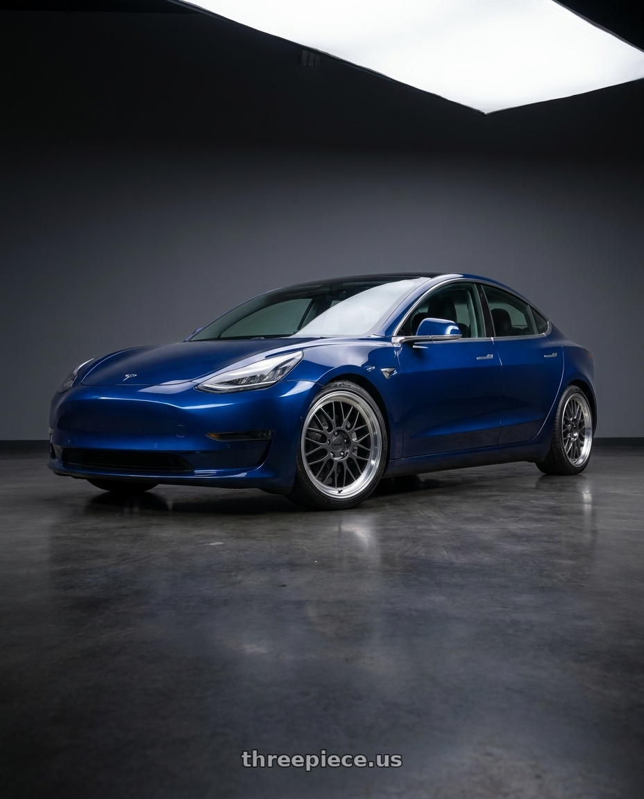 2018 Tesla Model 3 Long with KATANA RACING KR06 5x114.3 18x8 +40 Glossy Gun Metal Machine Lip wheels