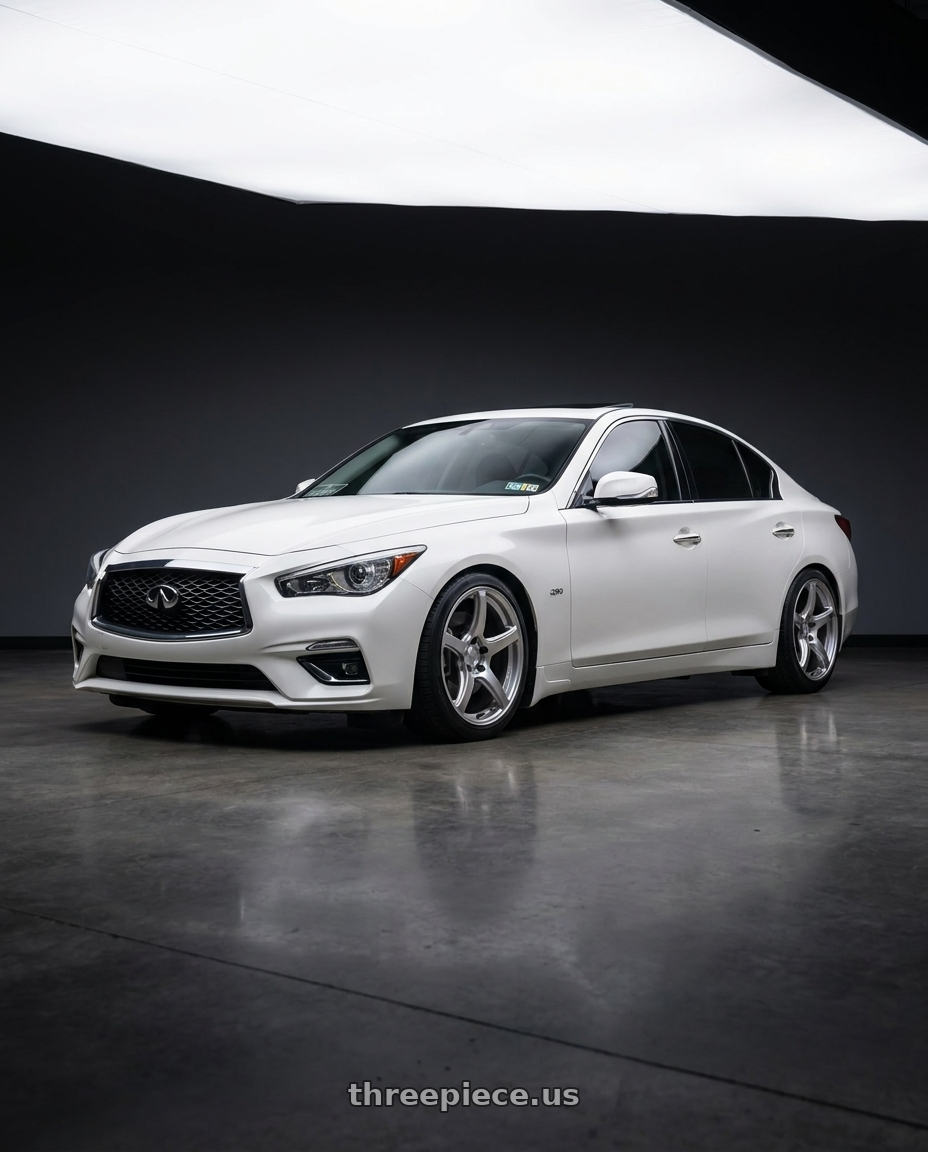 2019 Infiniti Q50 with Work Emotion T5r 5x114.3 19x8.5 +35 Glow Silver wheels