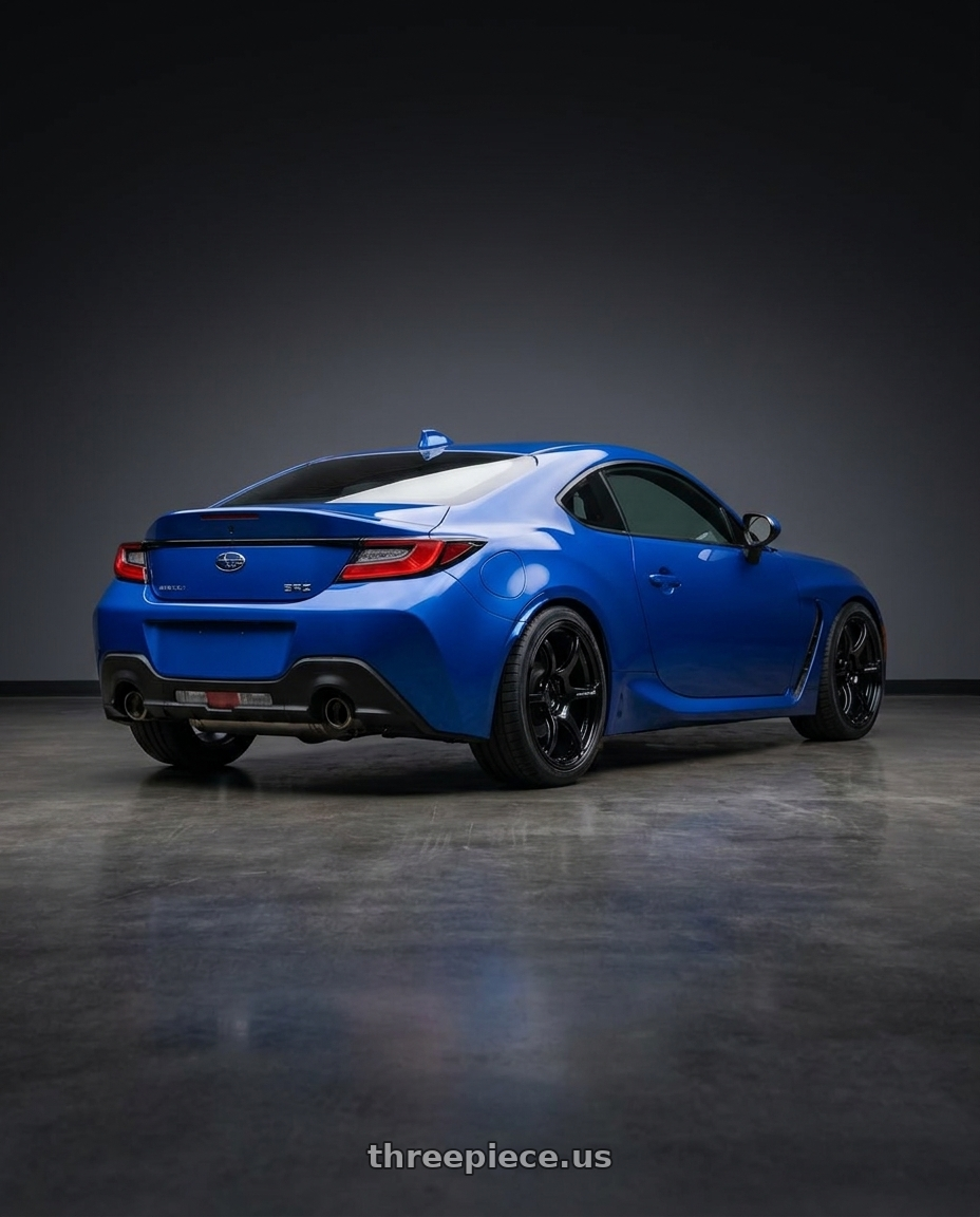 2024 Subaru BRZ with Advan RGIII 5x114.3 18x9.0+25 Gloss Black wheels rear three quarter view square tires