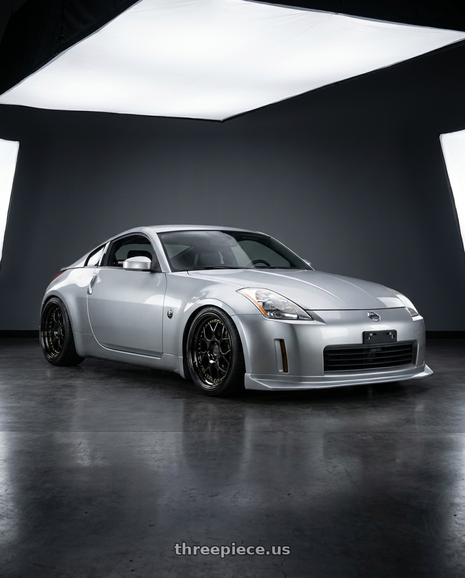2003 Nissan 350z with Aodhan DS01 5x114.3 18x8.5+35 Black Vacuum W/ Gold Rivets wheels