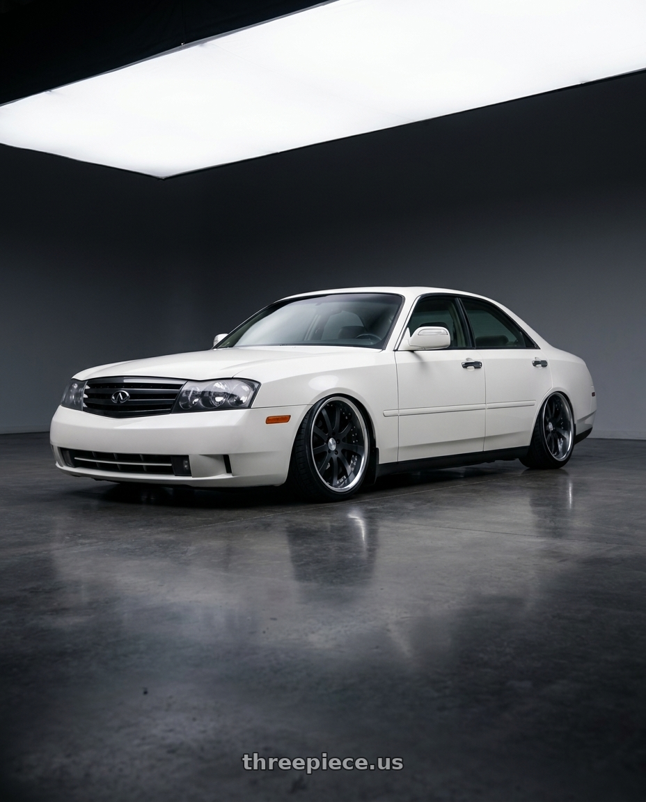 2002 Infiniti M45 with Work Equip E10 5x108 20x10+-32 o disk Black Anodized wheels