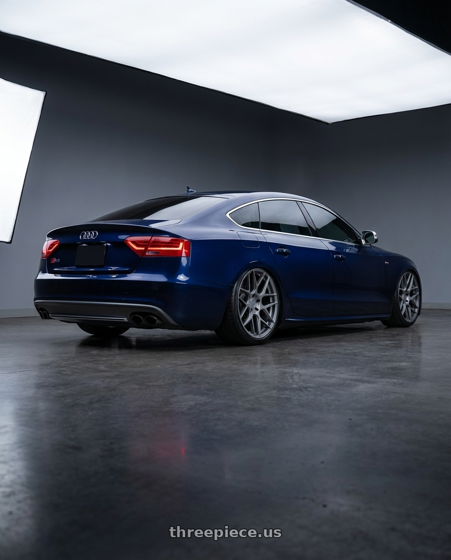 2014 Audi S5 B8 with Aodhan AFF2 5x112 20x9+30 Matte Gray wheels rear three quarter view slight stretch tires