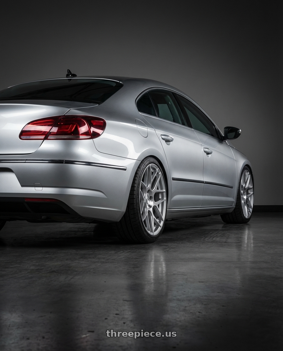 2015 Volkswagen CC with Aodhan AFF2 5x112 19x8.5+35 Gloss Silver Machined Face wheels rear three quarter view square tires