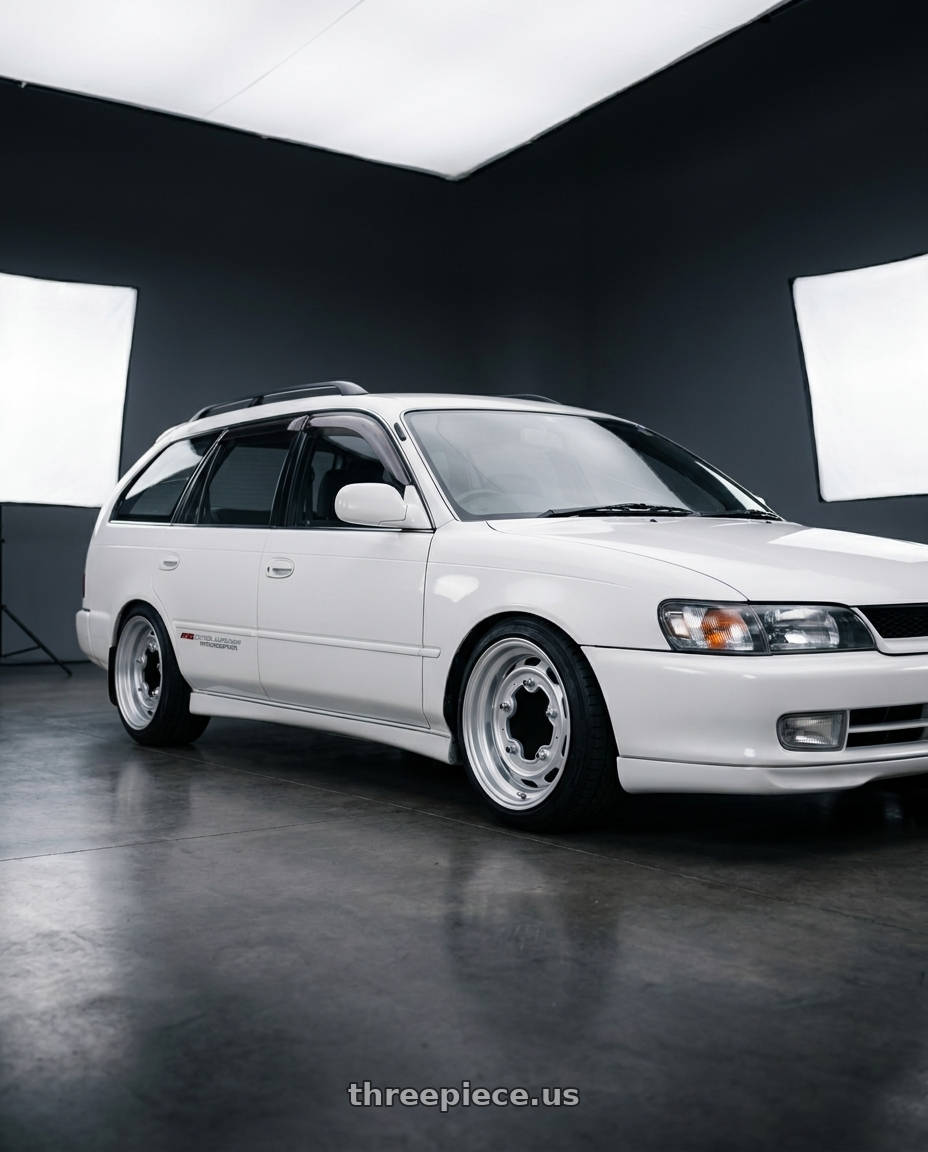 1993 corolla wagon with Mobelwagen MW520S Interceptor 5X205 15x5.5 20 Silver wheels