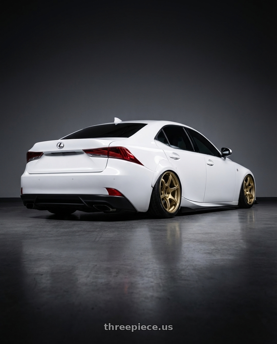 2018 Lexus IS 350 F Sport with Advan RGIII 5x114.3 19x10.5+15 Gold wheels rear three quarter view slight stretch tires