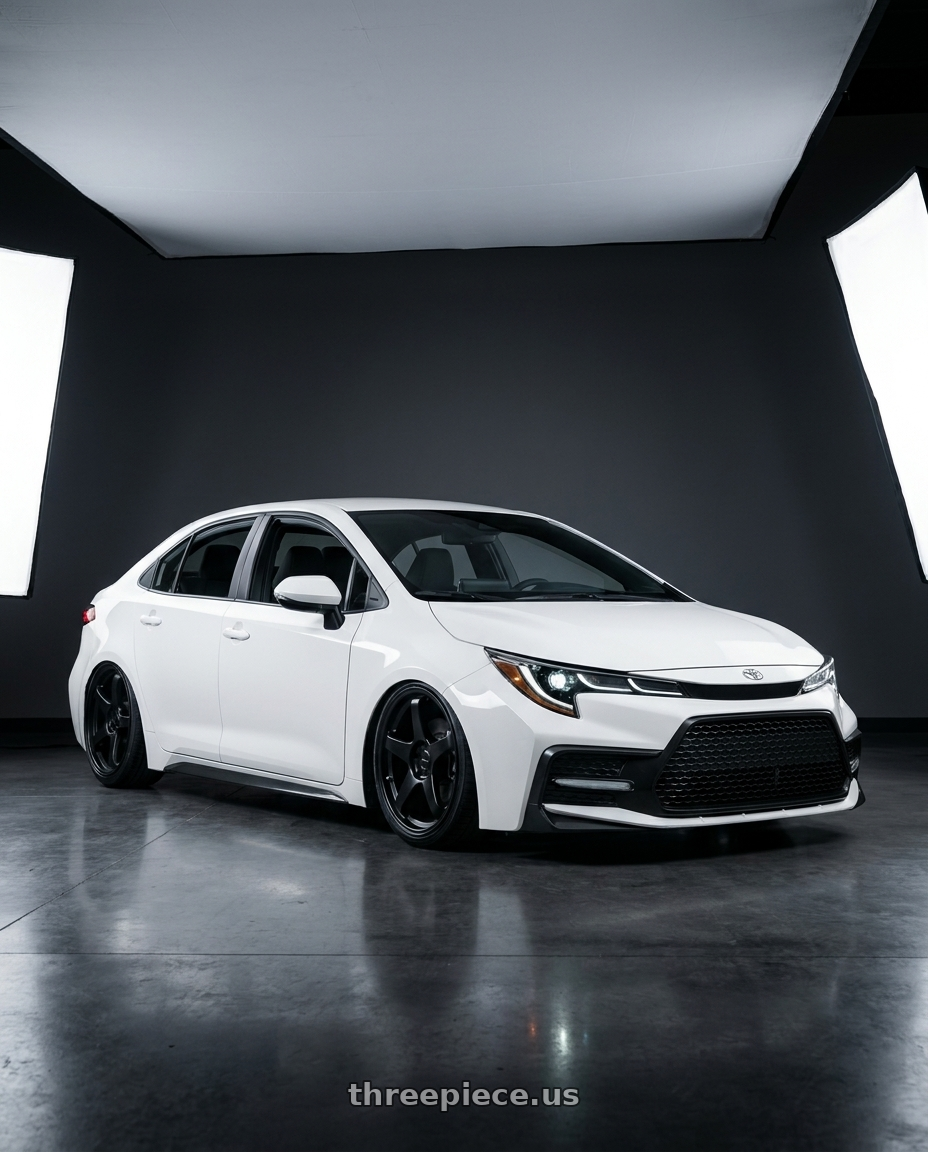 2021 Toyota corolla se super white with Rosenstein Wheels CR 5x100 18x8.5 +35 Matte Black wheels