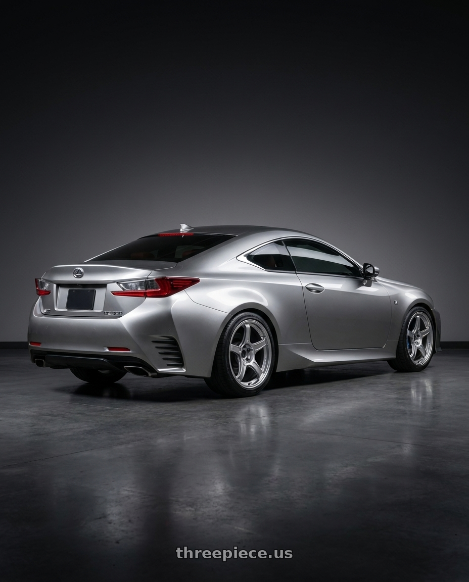 2016 Lexus RC 350 F Sport with Ssr Gtx03 5x114.3 19x9.5+38  PLATINUM SILVER wheels rear three quarter view square tires