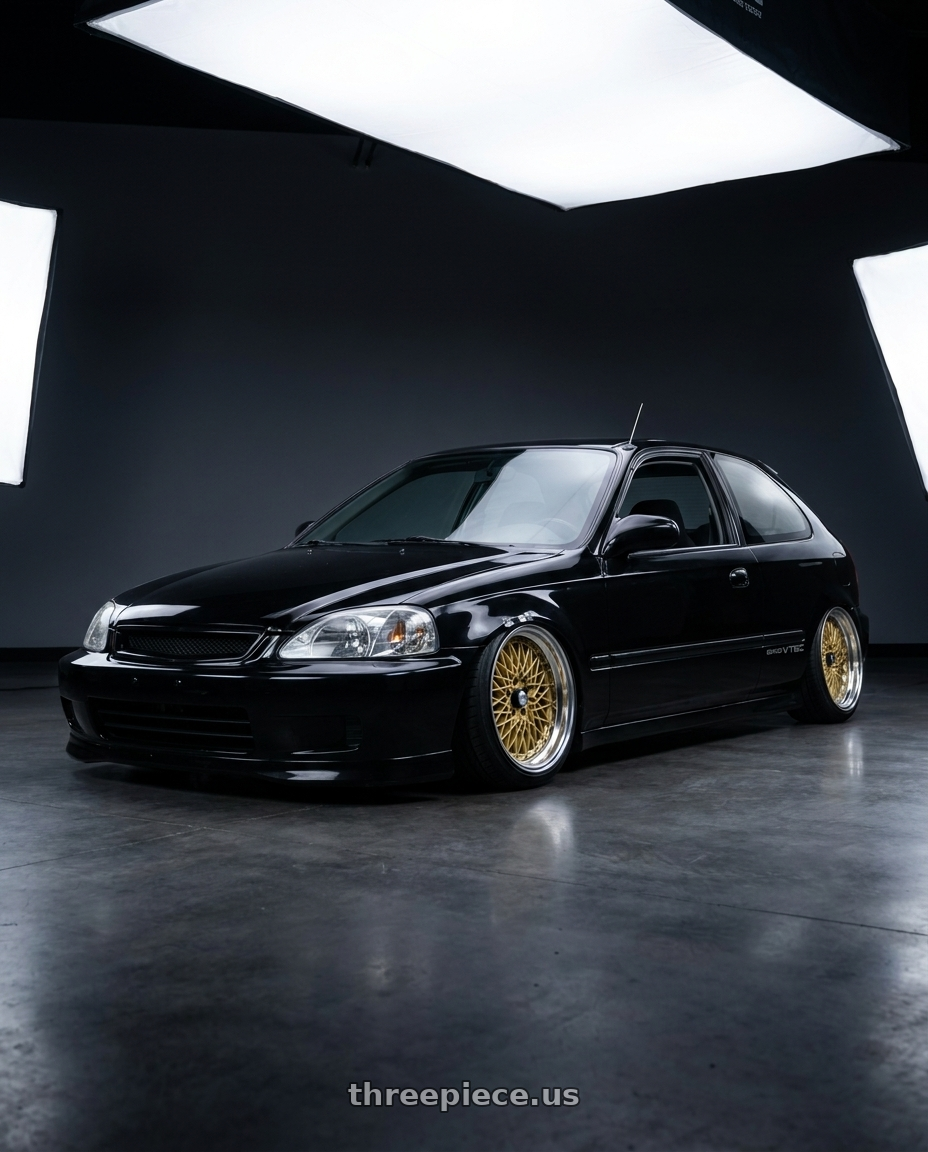 2000 honda civic hatchback with SSR Formula MESH 4X100 16X7+39 SL Disk Fm Gold wheels