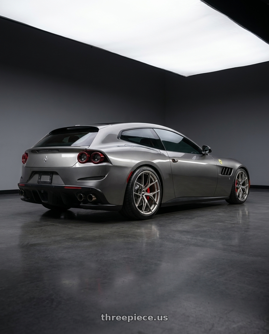 2020 ferrari gtc 4 lusso with BBS FI-R Evo CL 21x12.0+70 Platinum Silver wheels rear three quarter view slight stretch tires