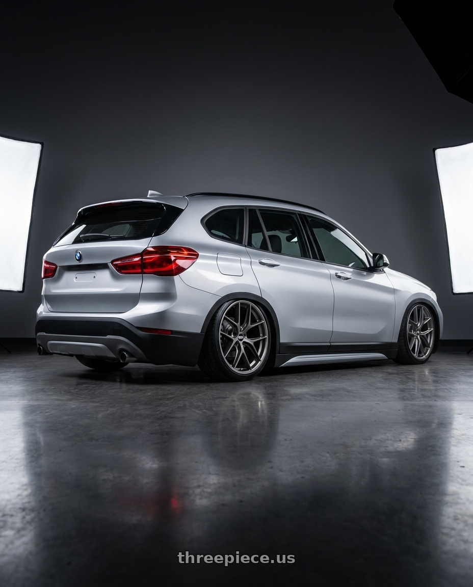2016 Bmw x1 20i with BBS CC-R 5x112 20x8.5+30 Satin Platinum wheels rear three quarter view slight stretch tires