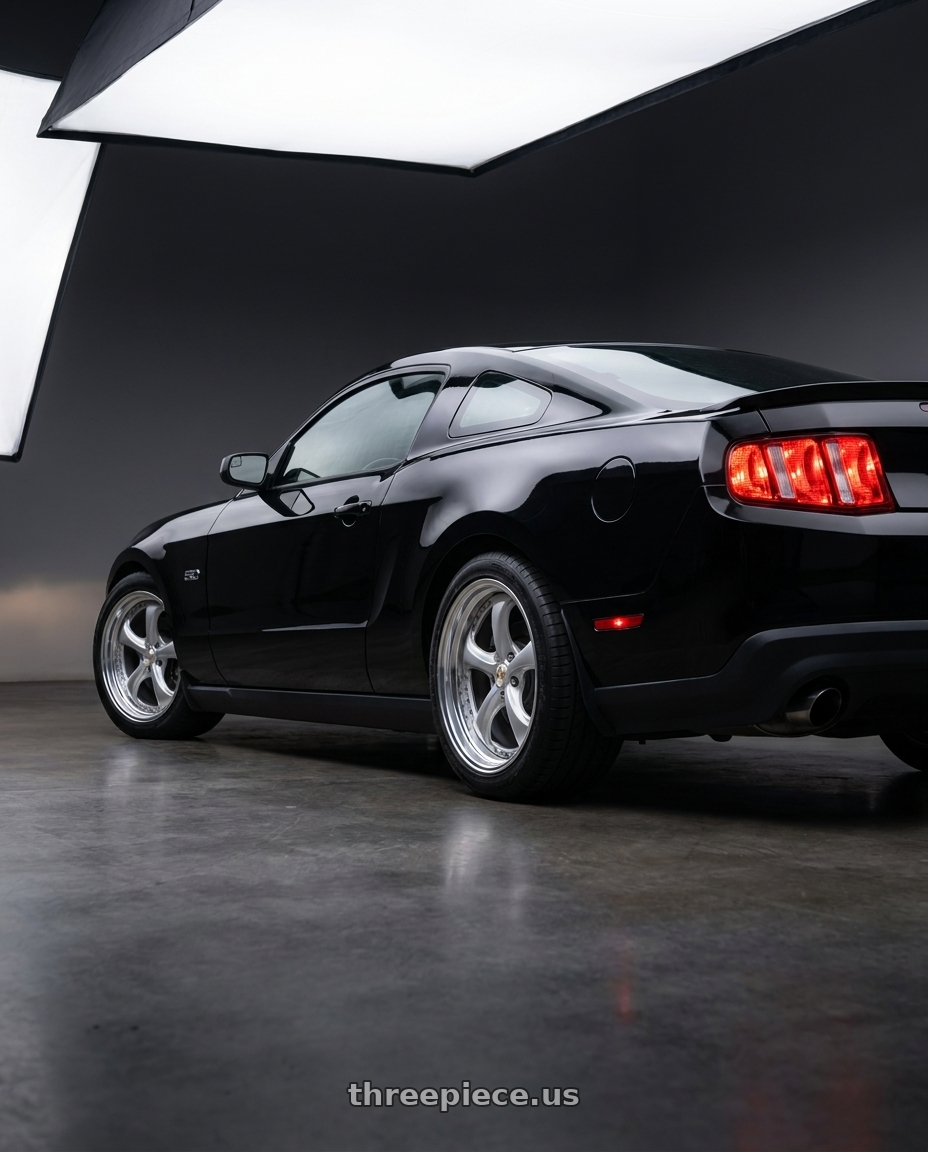 2011 ford mustang gt with Work Wheels VS-KF 5x114.3 19x9.5+35 Light Grey Silver L Disk STEP RIM wheels rear three quarter view square tires