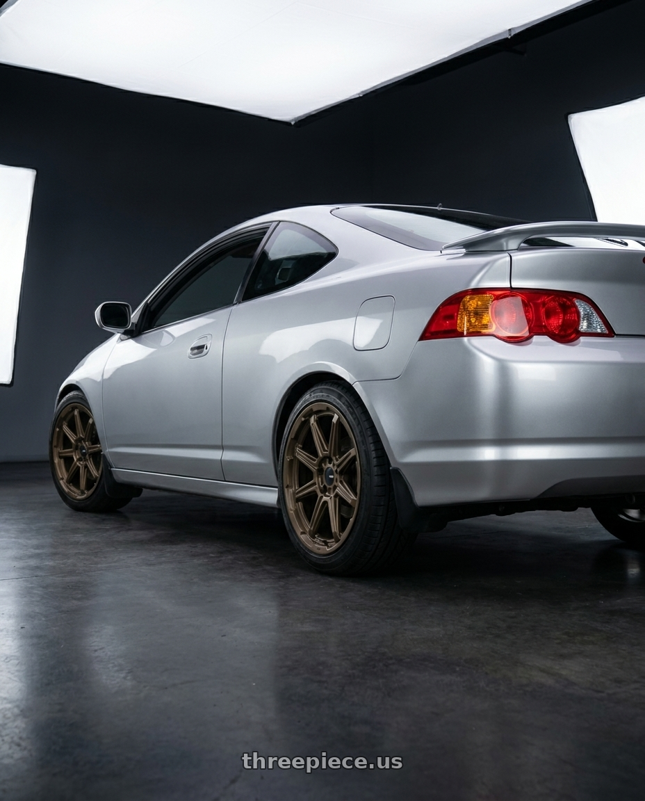 Acura Rsx 2003 with Enkei Adventurer 5x114.3 17x7.5+35 Matte Bronze wheels rear three quarter view square tires