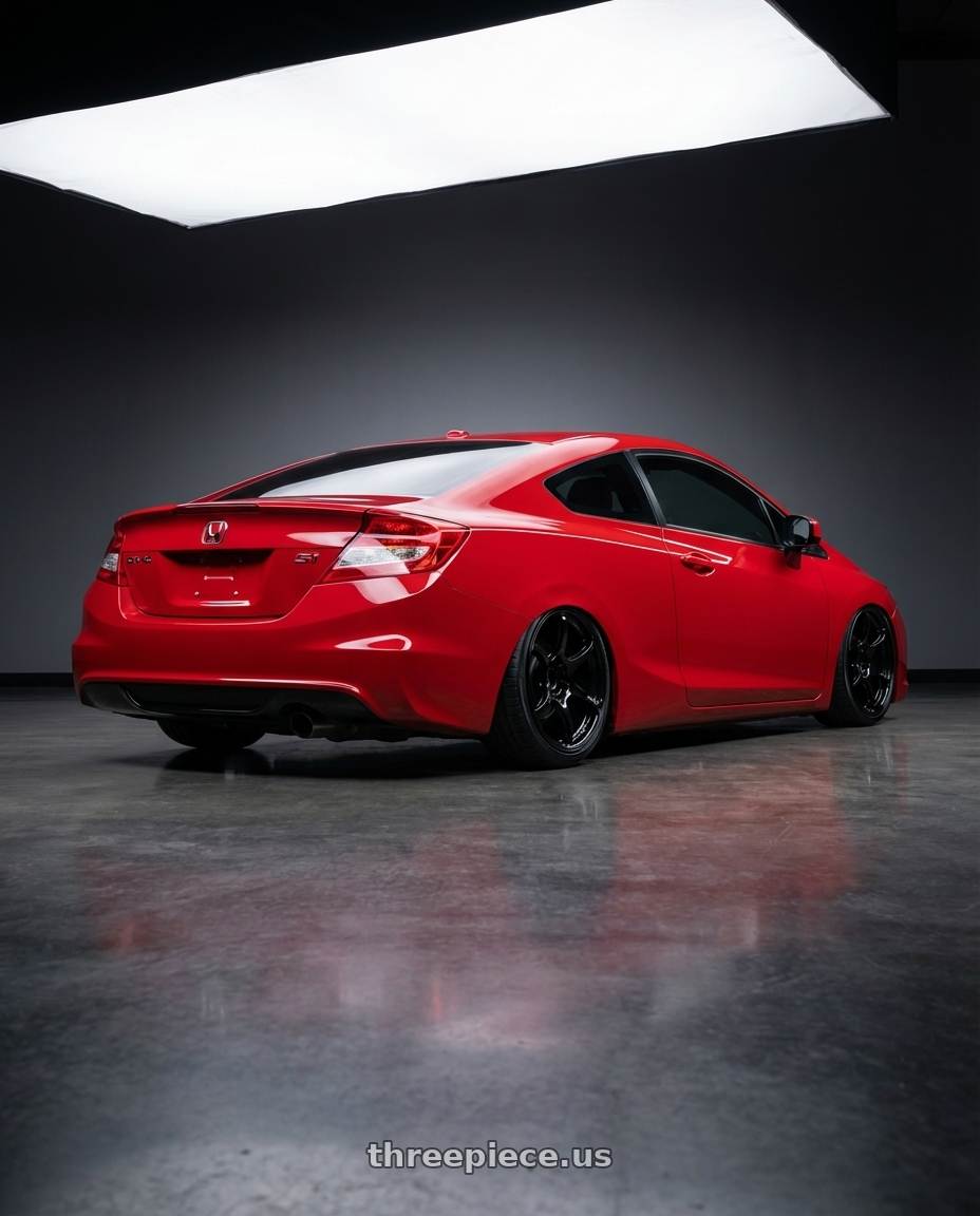 2015 Honda Civic Si with Advan RGIII 5x114.3 18x9.0+35 Gloss Black wheels rear three quarter view slight stretch tires