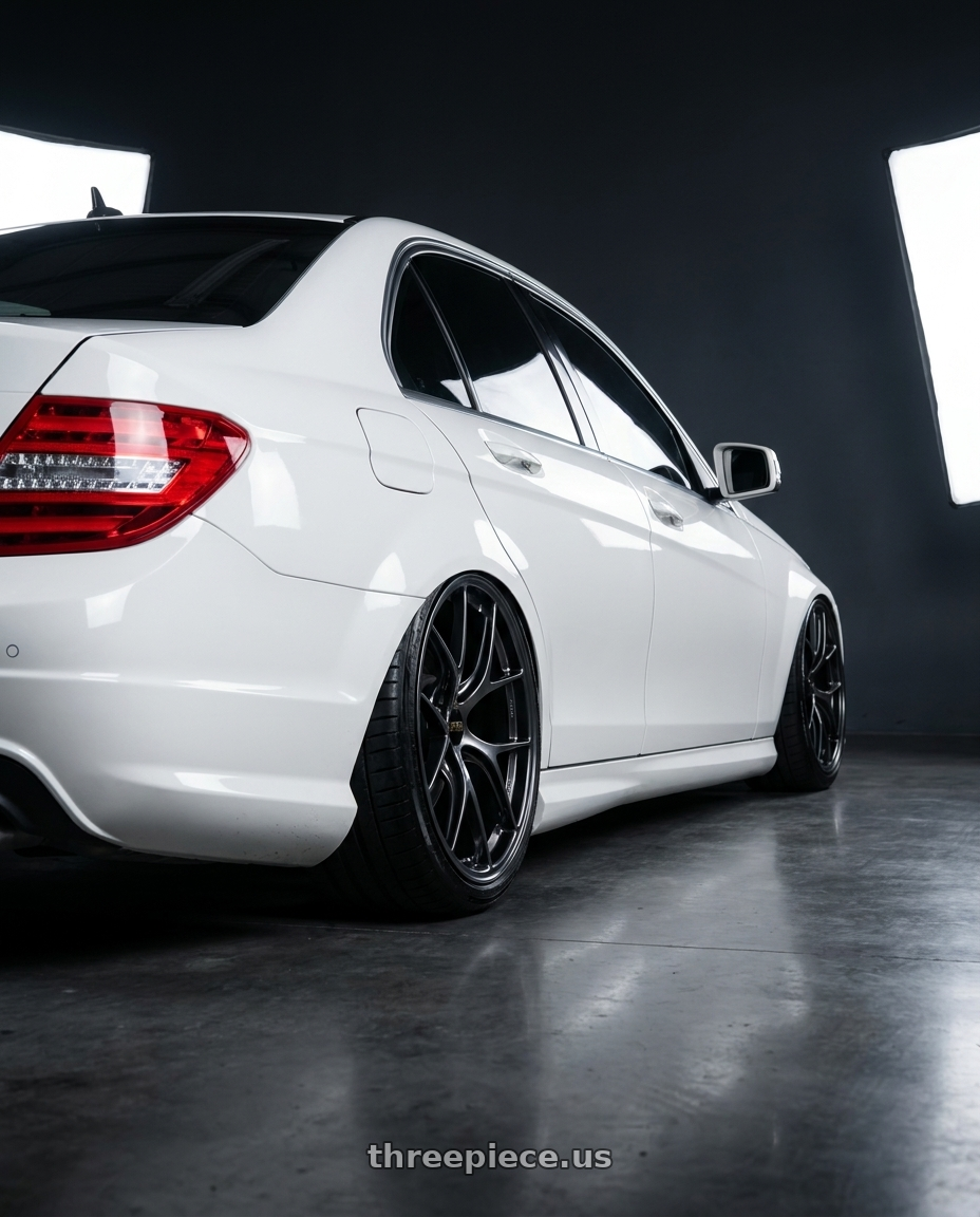2012 w204 c250 with BBS RI-D 5x114.3 20x11 +15 Diamond Black wheels rear three quarter view extreme stretch tires
