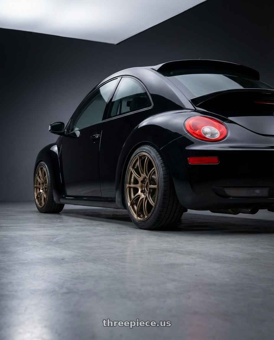 2006 Volkswagen New Beetle with Advan Racing RZII 5x100 18x7.5 +50 RACING BRONZE wheels rear three quarter view square tires