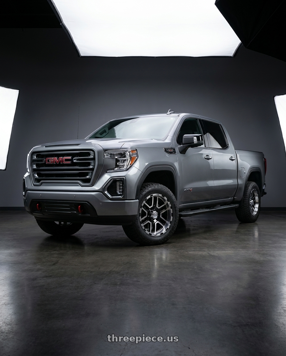 2021 GMC Sierra 1500 AT4 with Ion Type 179 6x139.7 18x9+12 Black/Machined Face/Machined Lip wheels