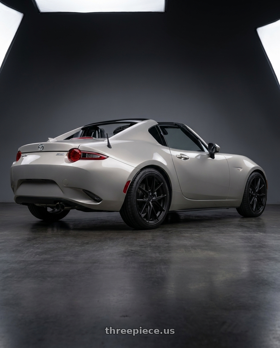 2021 Mazda MX-5 Miata ND with Niche 1PC M117 MISANO 5X114.3 17X8 +40 MATTE BLACK wheels rear three quarter view square tires