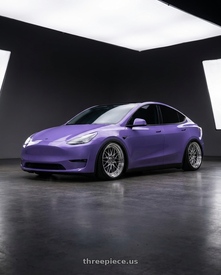 2026 Tesla Model Y Performance with Work Vs-Xv 5x100 18x9+40 A Disk Brilliant Silver Black wheels