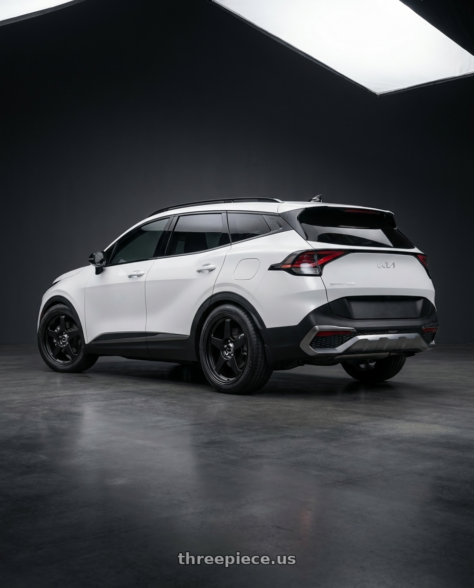 Kia sportage 2026 with R6061 Forged R1 5x100 18X8.5 +35 Matte Black wheels rear three quarter view square tires