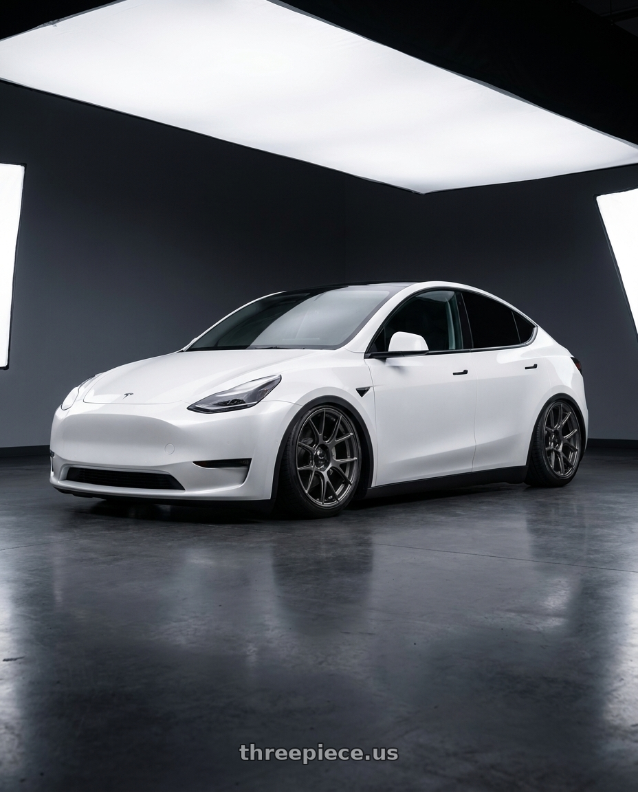 2024 Tesla Model Y with Konig Ampliform 5x114.3 20x8.5+43 Dark Metallic Graphite wheels