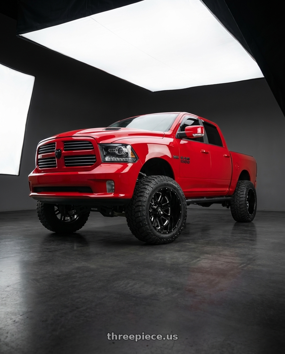 2016 Dodge Ram 1500 with American Off-Road A106 6x135/6x139.7 20x14 -76 Black Milled Spoke wheels