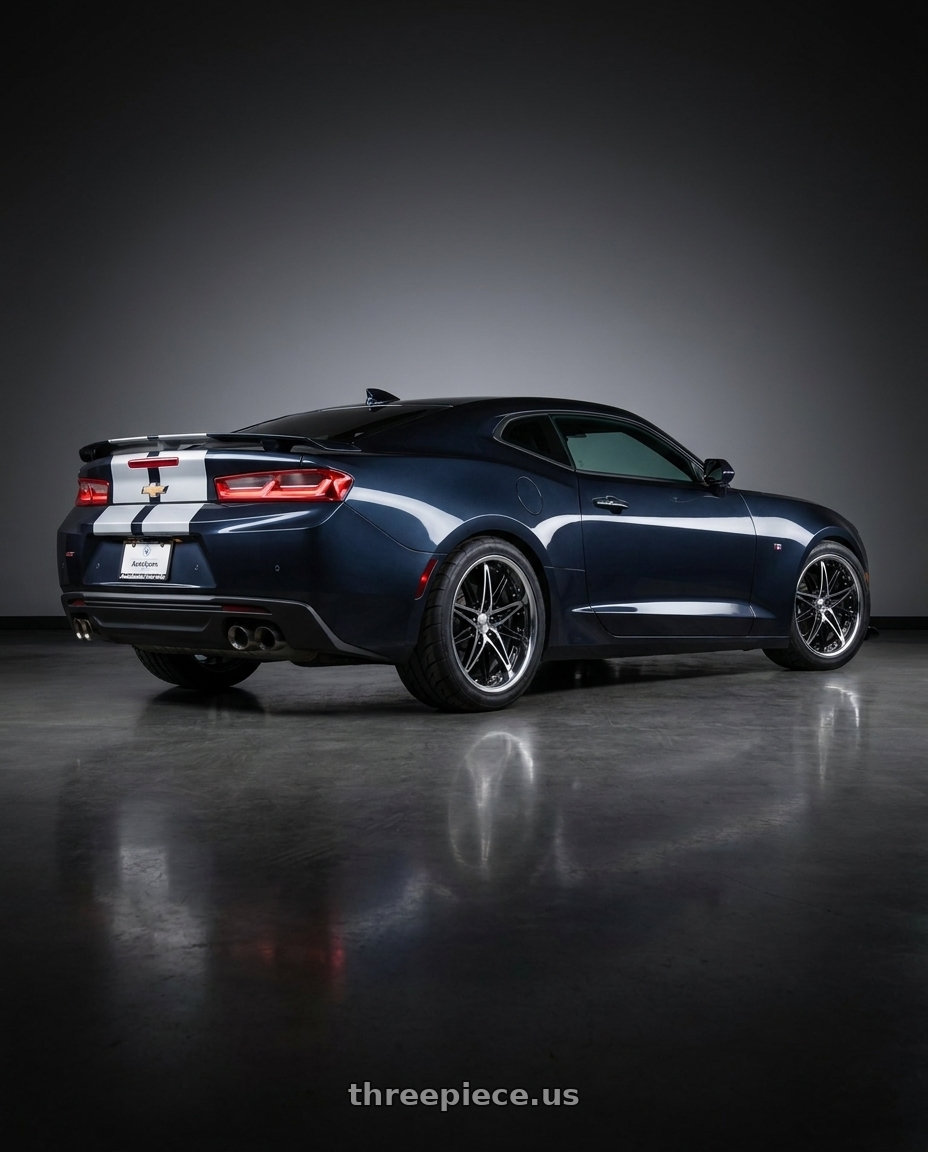 2016 Chevrolet camaro 2ss with Work Schwert Sg1 5x120 20x9.5+30 A Disk Black Cut Clear wheels rear three quarter view meaty tires