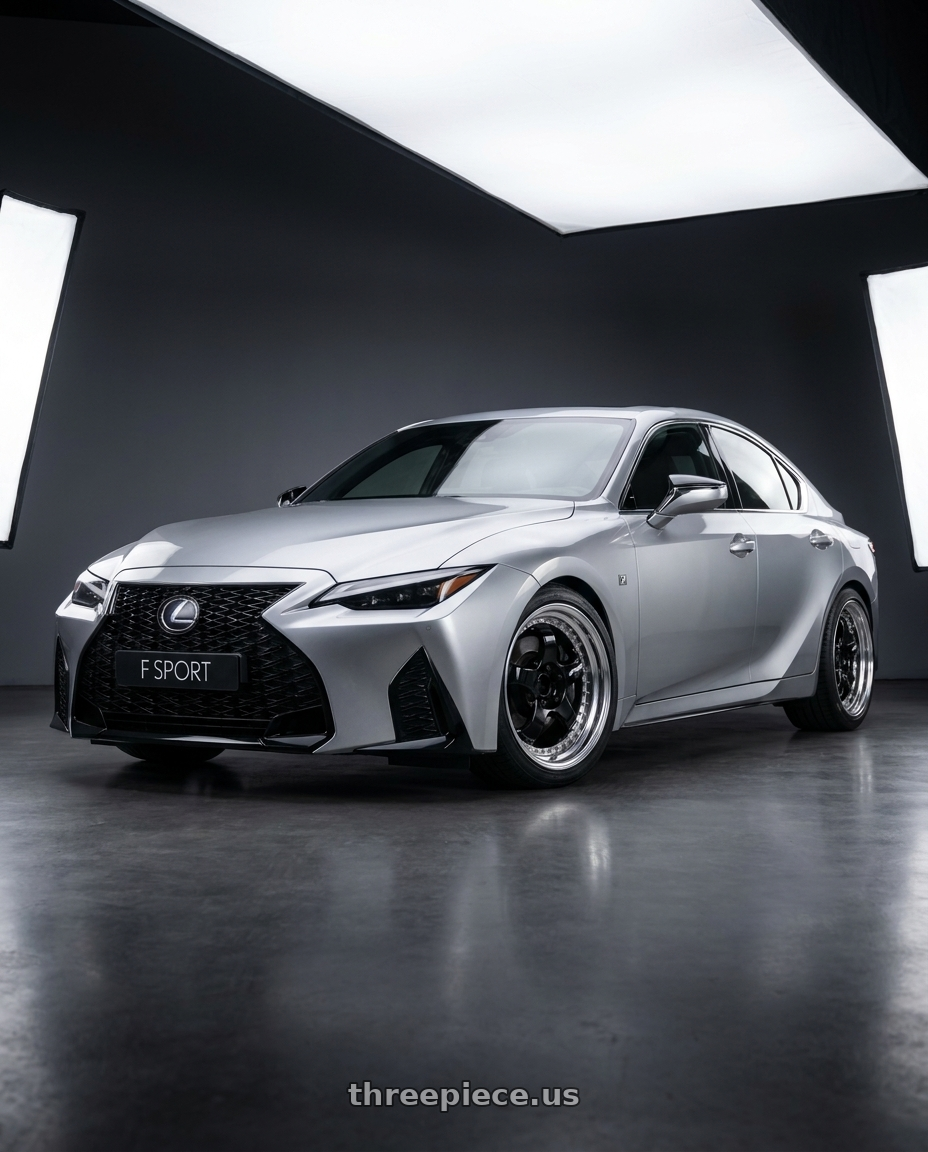 2024 Lexus is300h silver with Work Meister S1 3P 5x100 18x8.5+3 A Disk Black wheels