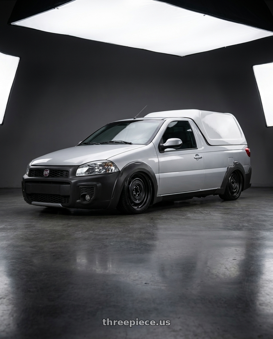 fiat strada 2011 com capota bau - prata with Mobelwagen MW512B Interceptor 5X112 16x7.5 23 Black wheels