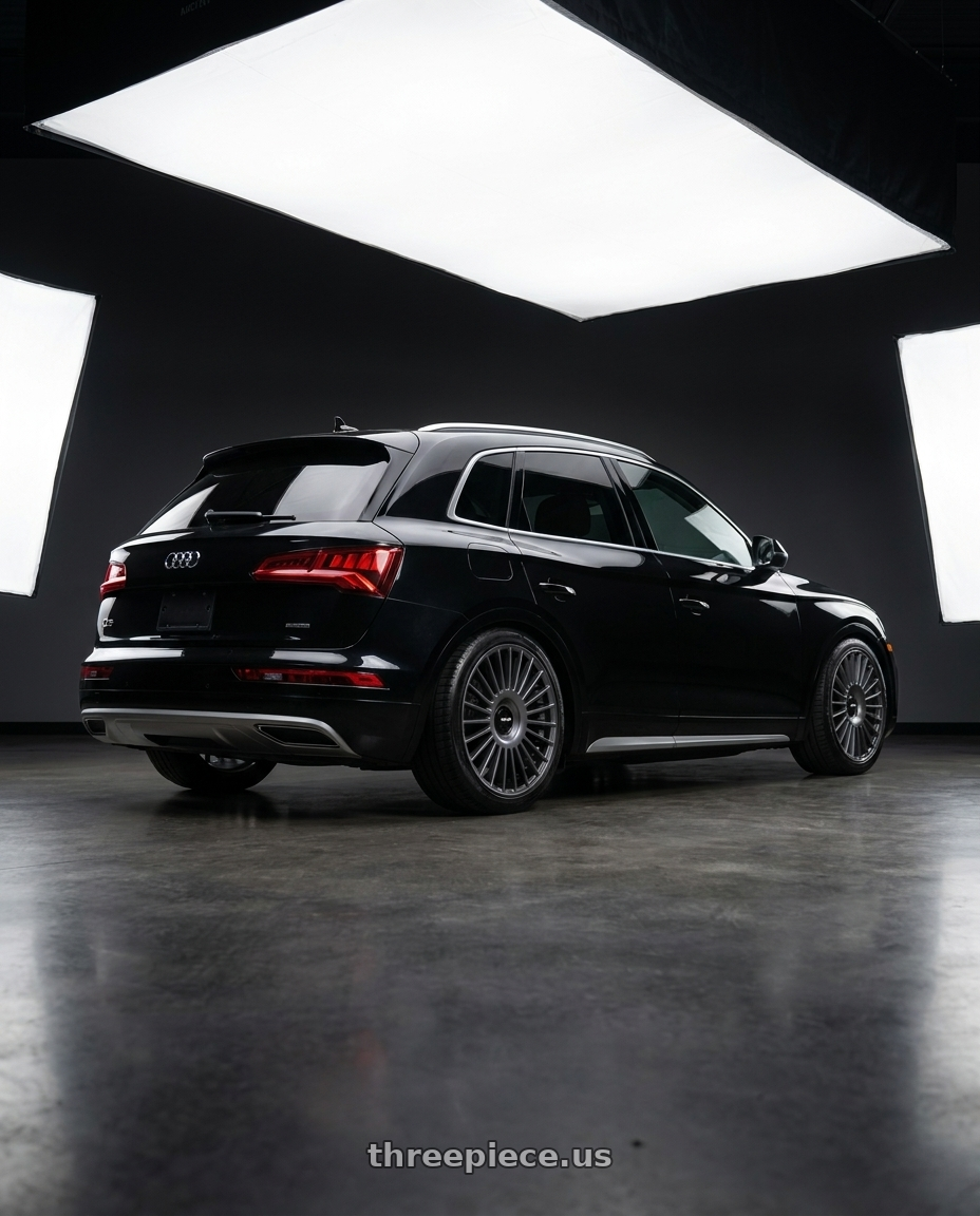 2021 Audi Q5 with Rotiform RC202 GRZ 5X112/5X120 20x8.5 +35 MATTE ANTHRACITE wheels rear three quarter view slight stretch tires