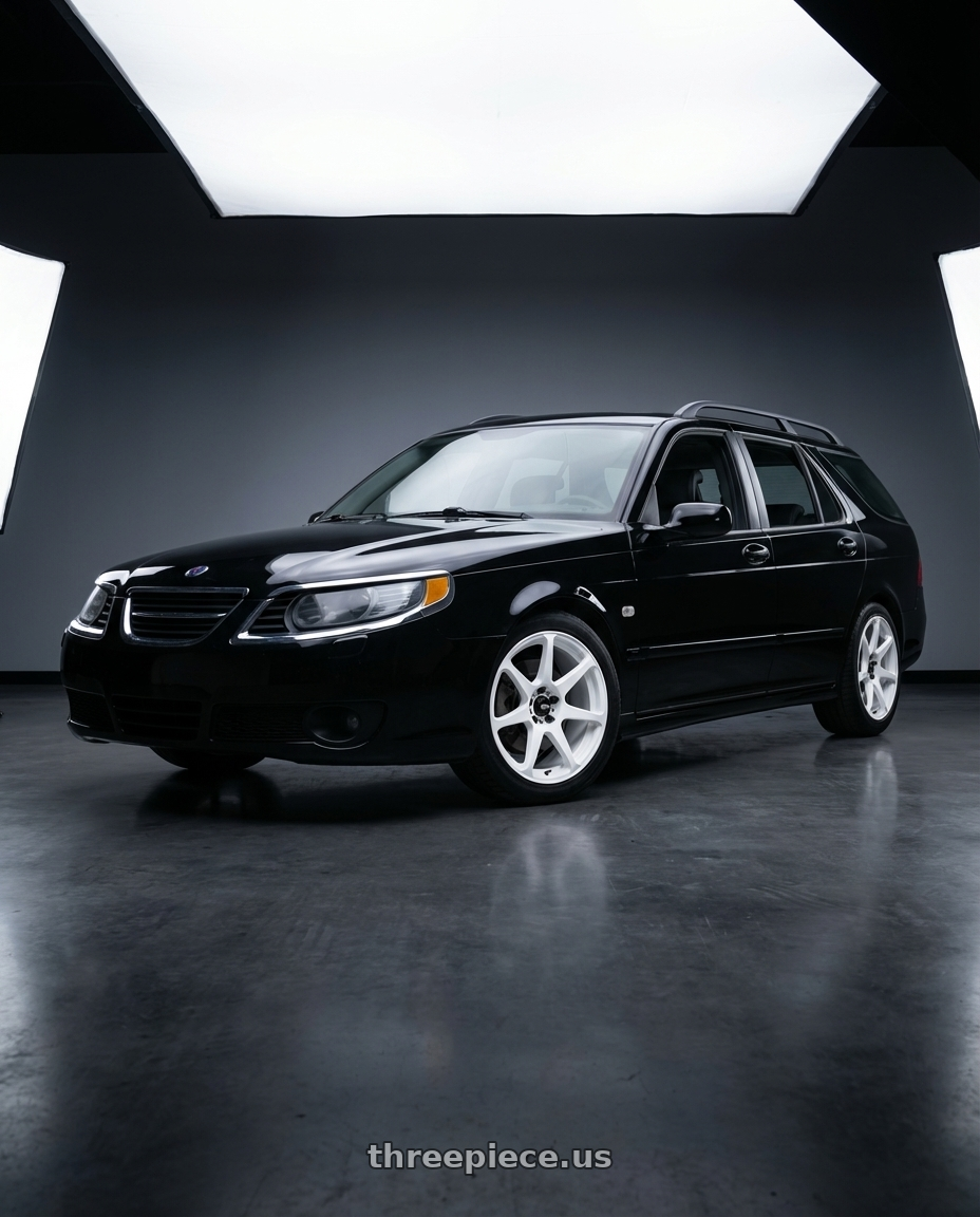 2007 saab 9-5 with Motegi MR154 BATTLE 5X110 17X8 +43 WHITE wheels