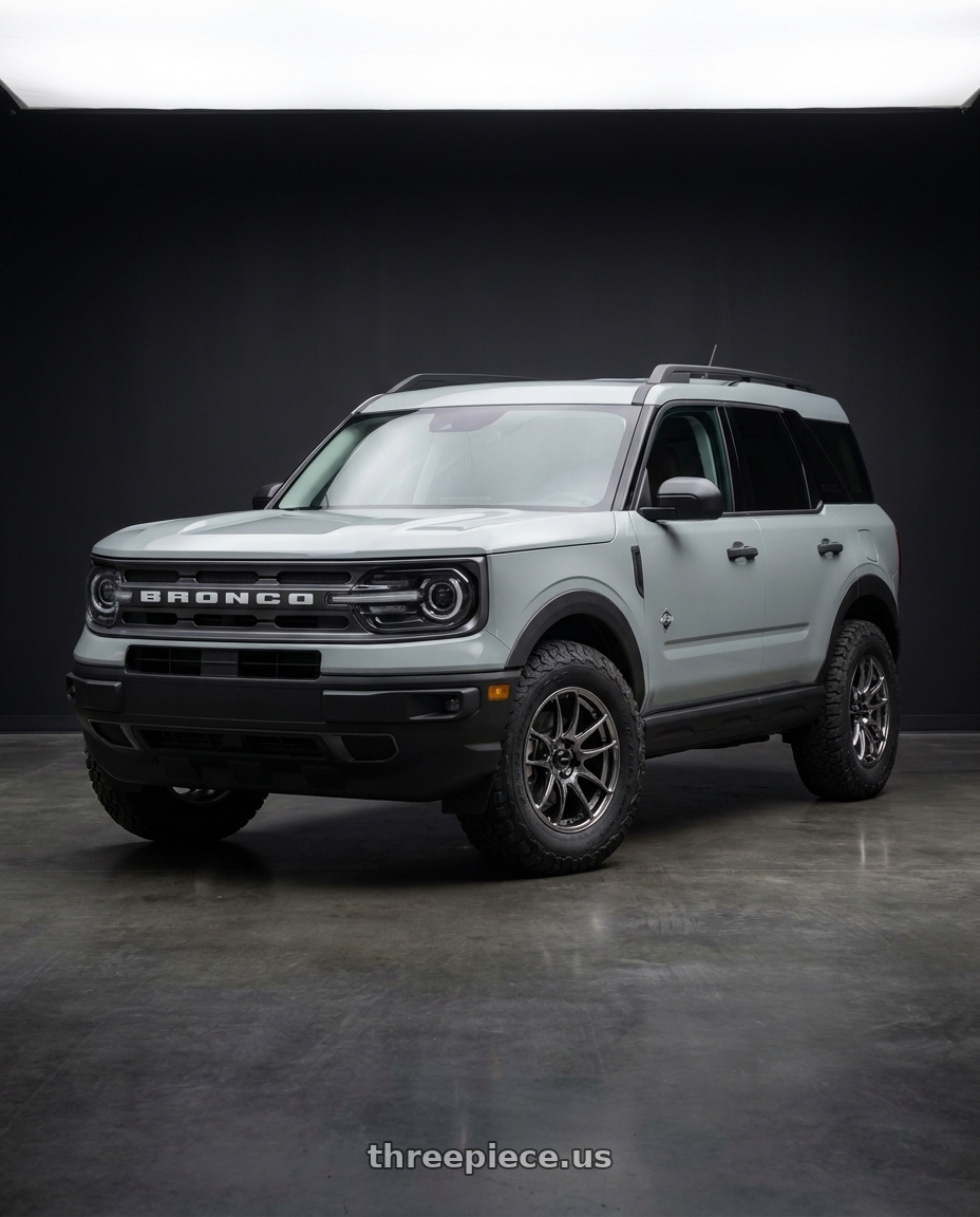 2025 Ford Bronco Sport Outer Banks with Vors TR4 5x108 17x8  +35 Hyper Black wheels front three quarter view stock stance