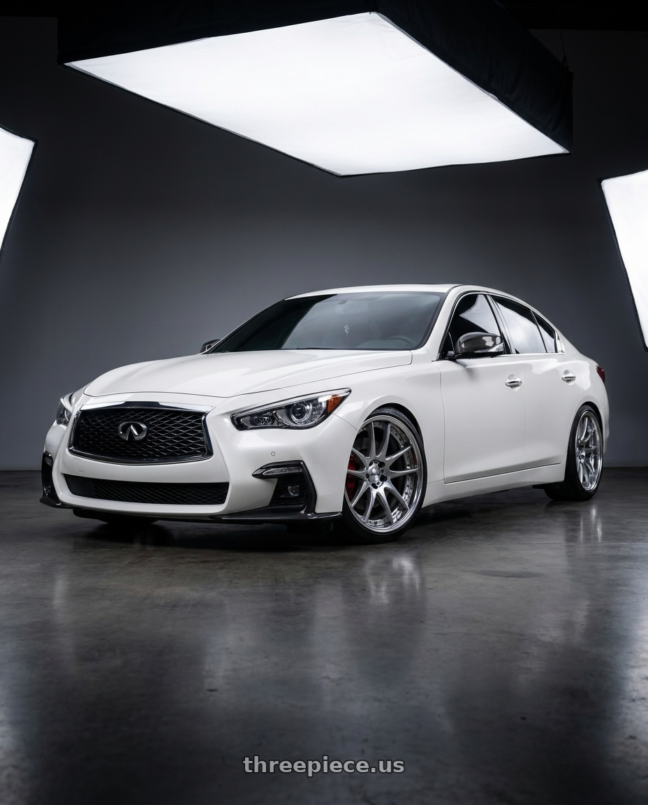 2021 Q50 redsport  with Work Emotion Cr 3P 5x114.3 21x9-1 L Disk Burning Silver wheels