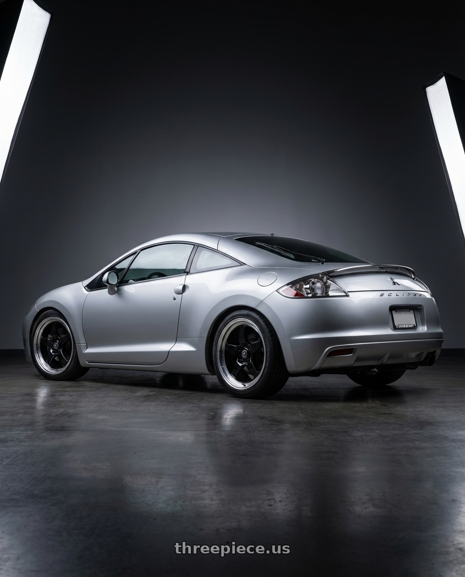 2010 Mitsubishi Eclipse with Forgestar D5 Drag 5x114.3 18x10 +42 Gloss Black Machined wheels rear three quarter view square tires