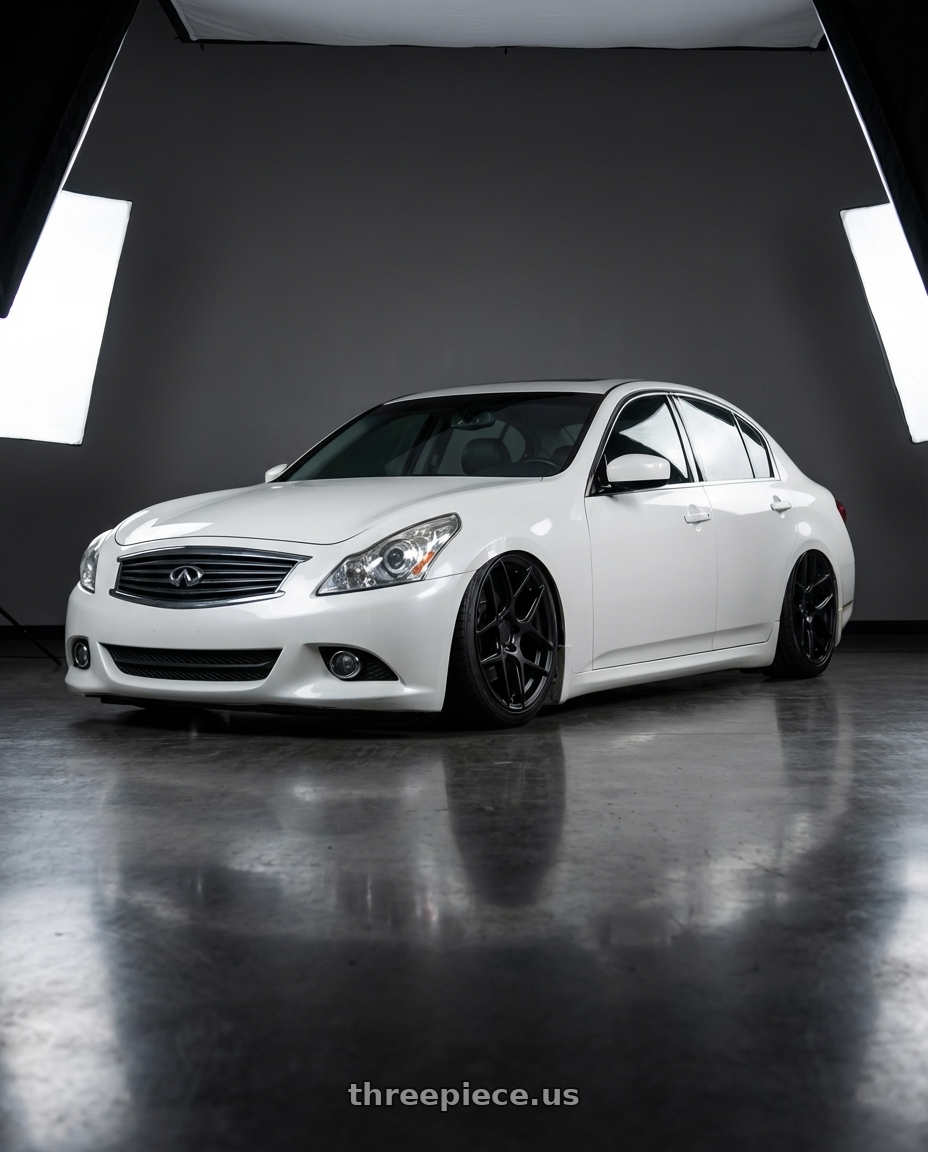 2012 Infiniti G37 with Aodhan AFF2 5x114.3 19x8.5+35 Matte Black wheels front three quarter view stanced stance