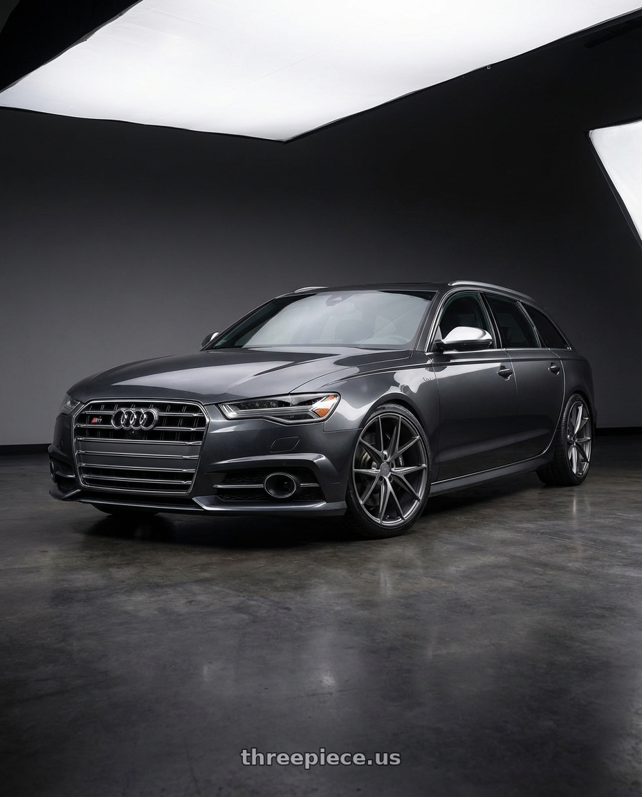 2016 Audi S6 C7 with Niche 1PC M116 MISANO 5X112 20X9 +32 MATTE GUN METAL wheels front three quarter view lowered stance