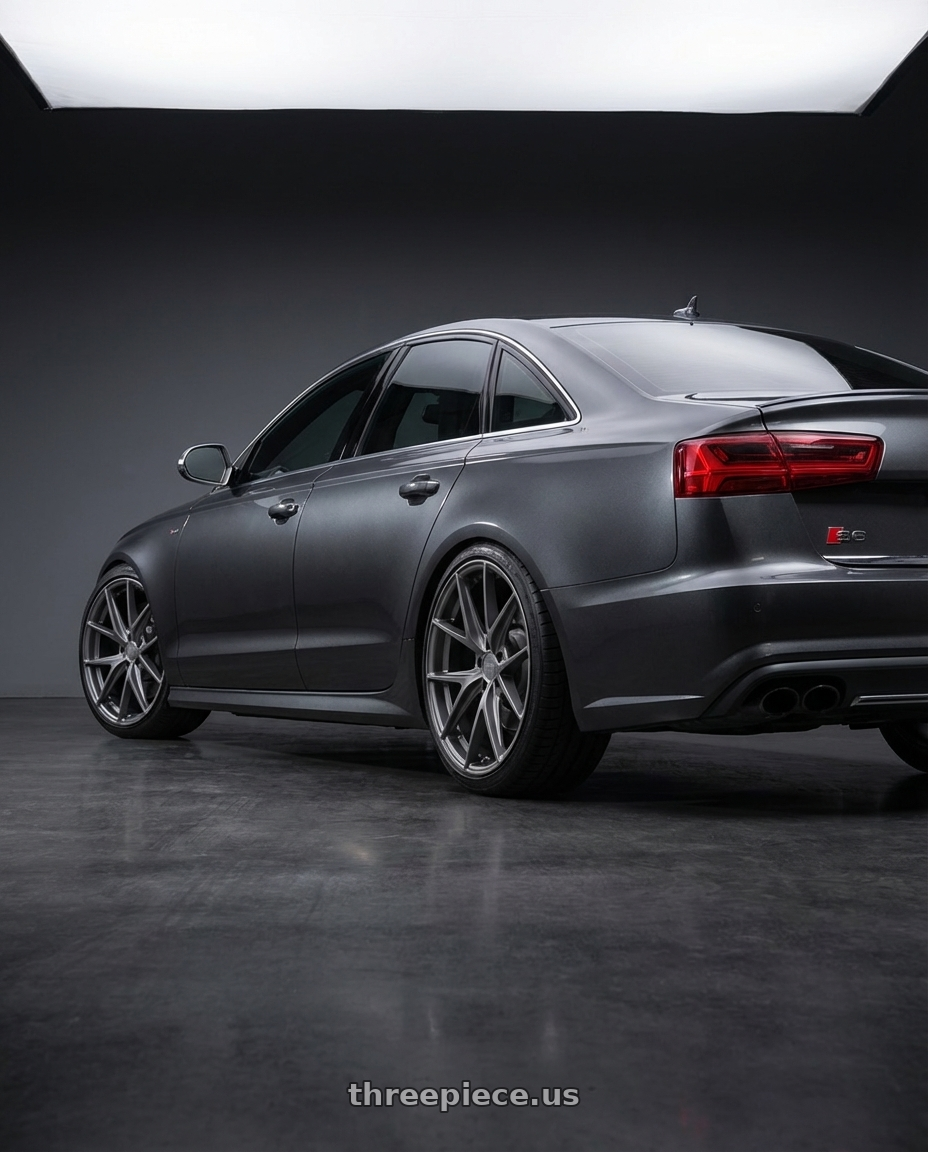 2016 Audi S6 C7 with Niche 1PC M116 MISANO 5X112 20X9 +32 MATTE GUN METAL wheels rear three quarter view square tires