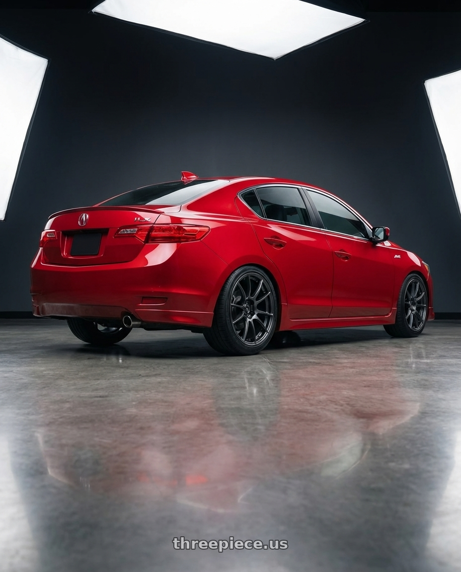 2012 Acura ILX with Ssr Gtx04 5x114.3 17x8+45  DARK GUNMETAL wheels rear three quarter view square tires