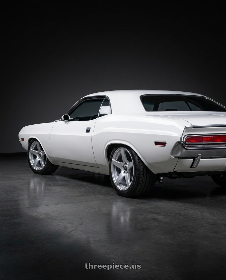 1970 dodge Challenger with Forgestar CF5 5x114.3 19x10 +42 Gloss Silver wheels rear three quarter view square tires