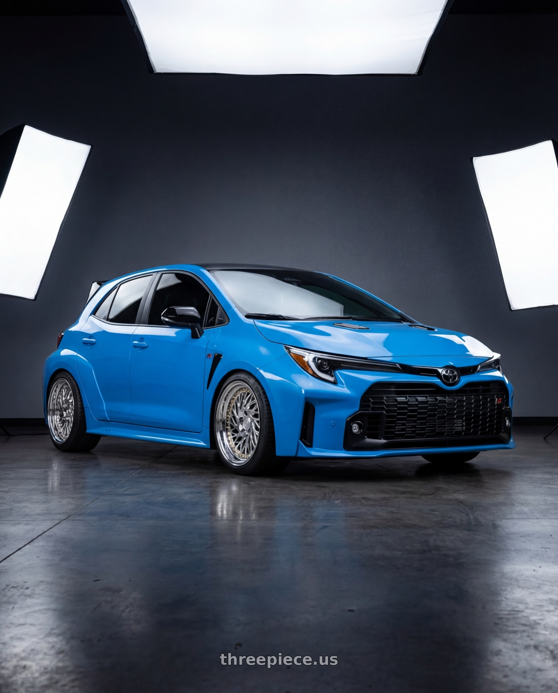 2024 Toyota GR Corolla with Aodhan DS03 5x114.3 18x9.5 +30 Vacuum Chrome w/Gold Rivets wheels