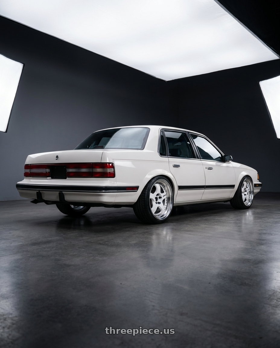 1990 Buick century limited white with Work Meister S1 3P 5x115 18x8.5+12 R Disk White wheels rear three quarter view slight stretch tires
