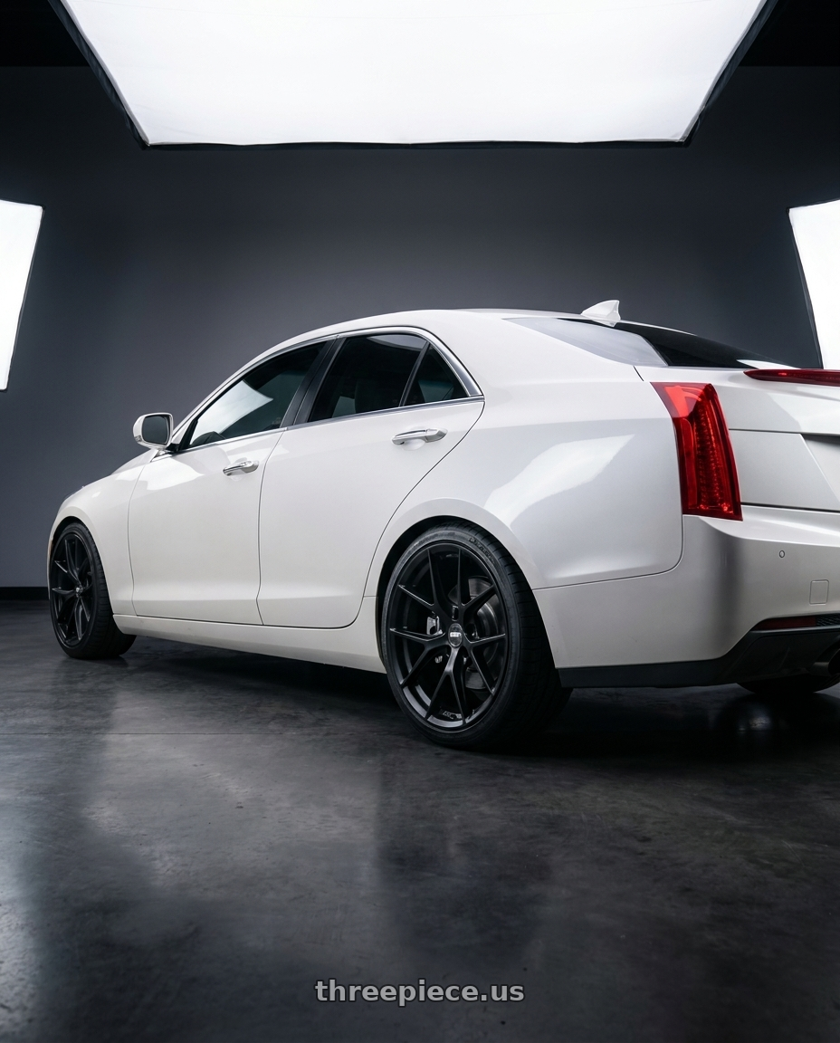 2014 Cadillac Ats with ESR Wheels FORGETECH SERIES RF2 5x115 18x8.5 +30 Matte Black wheels rear three quarter view square tires