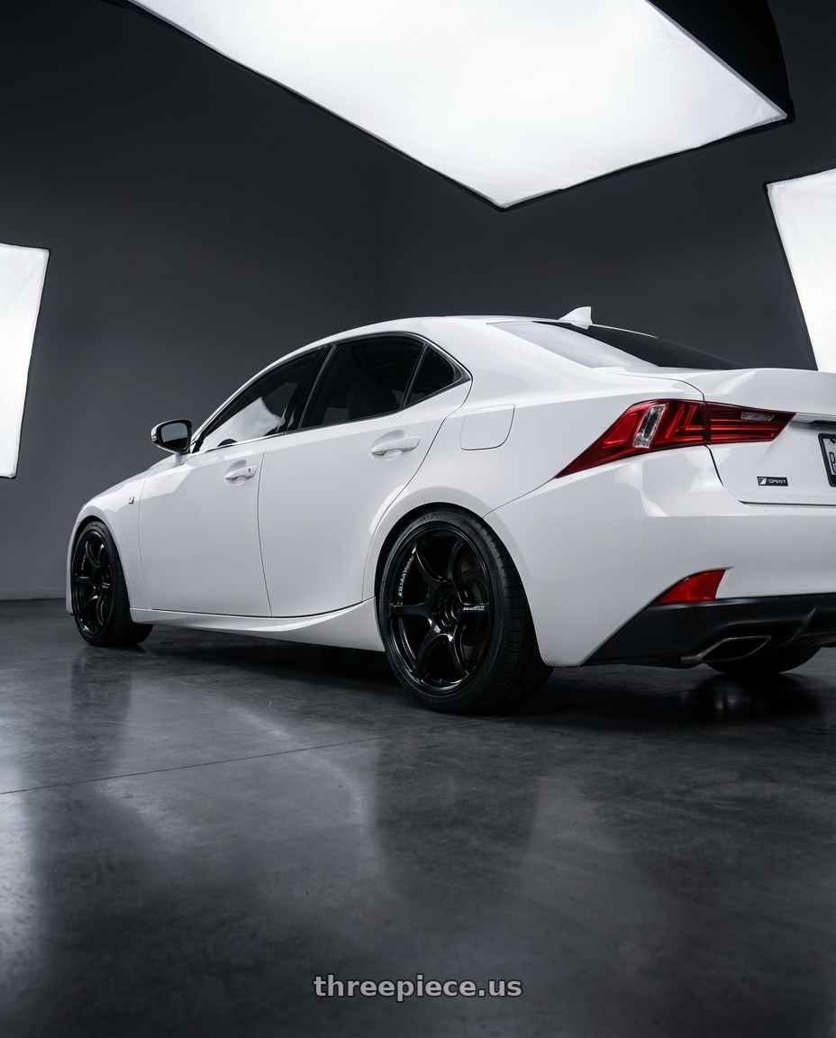 2018 Lexus IS 350 F Sport with Advan RGIII 5x114.3 19x8.5+38 Gloss Black wheels rear three quarter view square tires